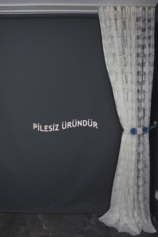 YAPRAK MODEL KREM RENK PİLESİZ TEK KANAT Fon Perde 300*260 cm - 9