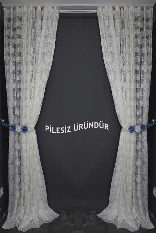 YAPRAK MODEL KREM RENK PİLESİZ TEK KANAT Fon Perde 300*260 cm - 10