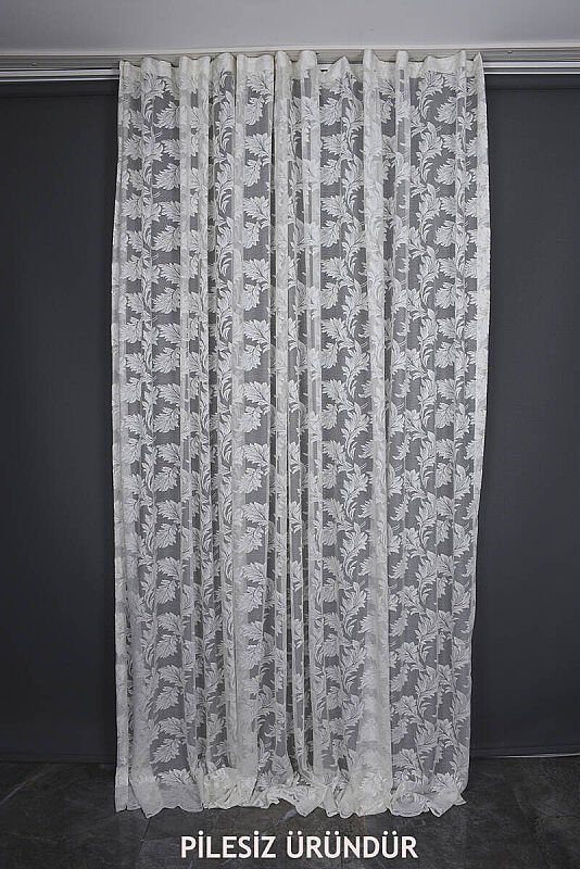 YAPRAK MODEL KREM RENK PİLESİZ TEK KANAT Fon Perde 300*260 cm - 2