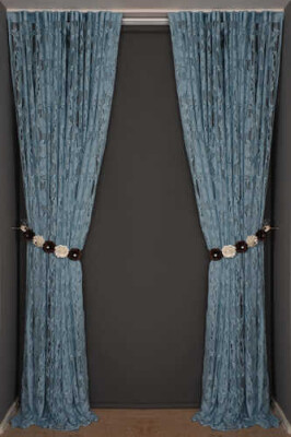 YAPRAK MODEL MAVİ RENK İP PERDE HAZIR DÜĞMELERİ DİKİLMİŞ İP PERDE 300*270 cm - 8