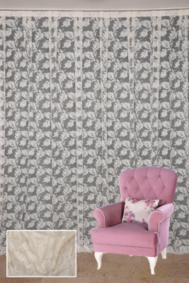 YAPRAK MODEL TÜL KREM RENK TEK KANAT Hazır Pileli Fon Perde 300*260 - 2