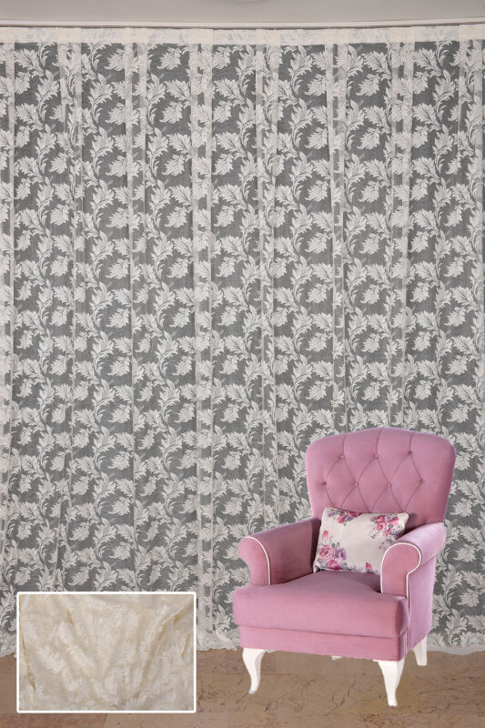 YAPRAK MODEL TÜL KREM RENK TEK KANAT Hazır Pileli Fon Perde 300*260 - 2