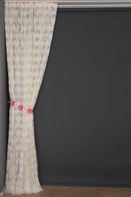 YAPRAK MODEL TÜL KREM RENK TEK KANAT Hazır Pileli Fon Perde 300*260 - 5