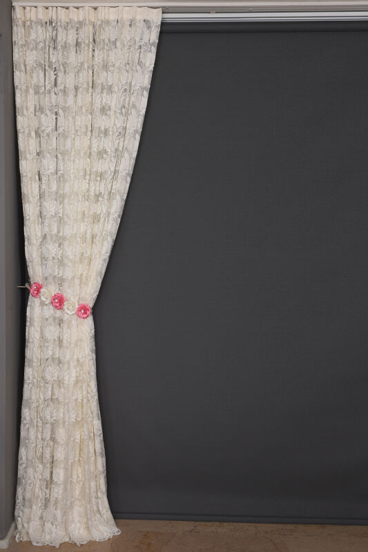 YAPRAK MODEL TÜL KREM RENK TEK KANAT Hazır Pileli Fon Perde 300*260 - 5