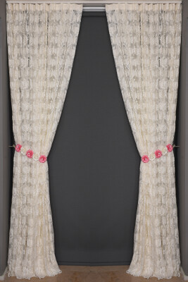 YAPRAK MODEL TÜL KREM RENK TEK KANAT Hazır Pileli Fon Perde 300*260 - 7