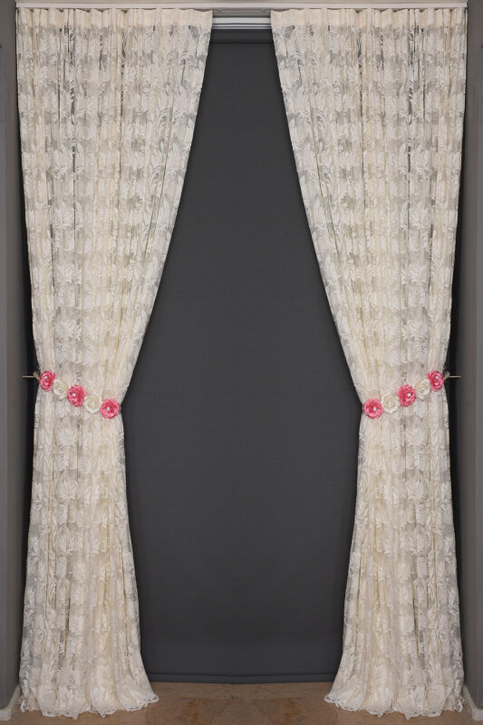 YAPRAK MODEL TÜL KREM RENK TEK KANAT Hazır Pileli Fon Perde 300*260 - 7