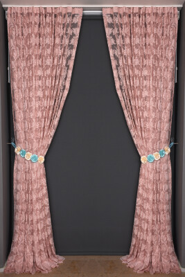 YAPRAK MODEL TÜL PUDRA RENK TEK KANAT Hazır Pileli Fon Perde 300*260 - 7