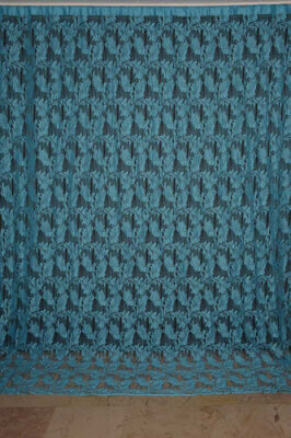 YAPRAK MODEL TURKUAZ RENK İP PERDE HAZIR DÜĞMELERİ DİKİLMİŞ İP PERDE 300*280 cm - 1