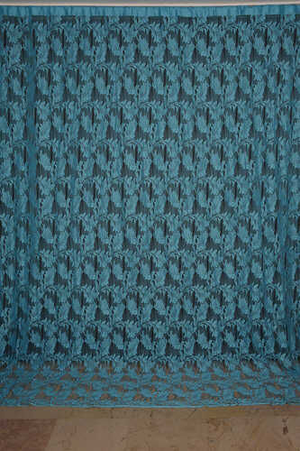 YAPRAK MODEL TURKUAZ RENK İP PERDE HAZIR DÜĞMELERİ DİKİLMİŞ İP PERDE 300*280 cm - 1