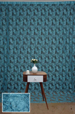 YAPRAK MODEL TURKUAZ RENK İP PERDE HAZIR DÜĞMELERİ DİKİLMİŞ İP PERDE 300*280 cm - 2