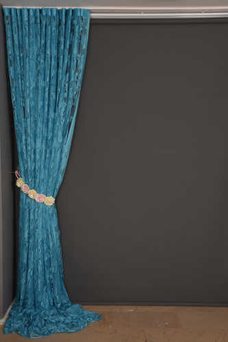 YAPRAK MODEL TURKUAZ RENK İP PERDE HAZIR DÜĞMELERİ DİKİLMİŞ İP PERDE 300*280 cm - 6