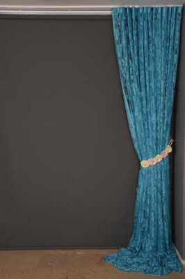 YAPRAK MODEL TURKUAZ RENK İP PERDE HAZIR DÜĞMELERİ DİKİLMİŞ İP PERDE 300*280 cm - 7