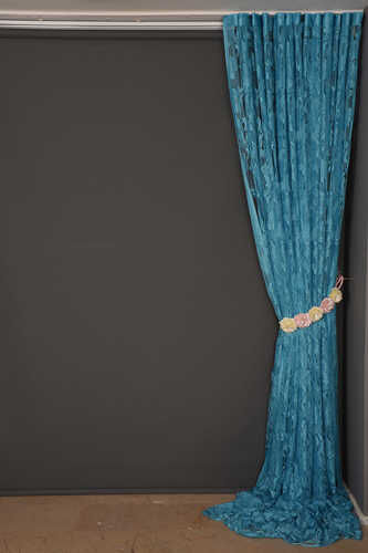 YAPRAK MODEL TURKUAZ RENK İP PERDE HAZIR DÜĞMELERİ DİKİLMİŞ İP PERDE 300*280 cm - 7