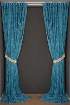 YAPRAK MODEL TURKUAZ RENK İP PERDE HAZIR DÜĞMELERİ DİKİLMİŞ İP PERDE 300*280 cm - 8