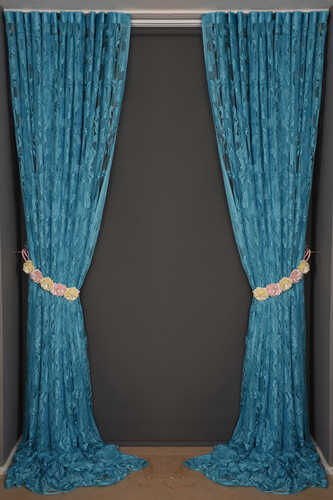 YAPRAK MODEL TURKUAZ RENK İP PERDE HAZIR DÜĞMELERİ DİKİLMİŞ İP PERDE 300*280 cm - 8