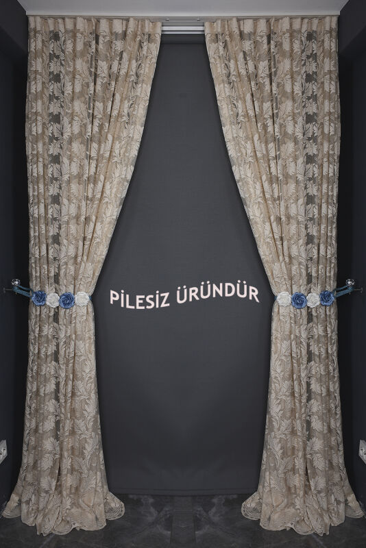 YAPRAK MODEL VİZON RENK PİLESİZ TEK KANAT Fon Perde 300*260 cm - 10